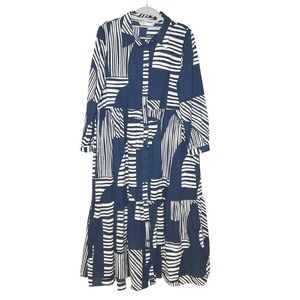Zara Women's cotton Shirt Dress abstract geo print resort vacation lightweight L
